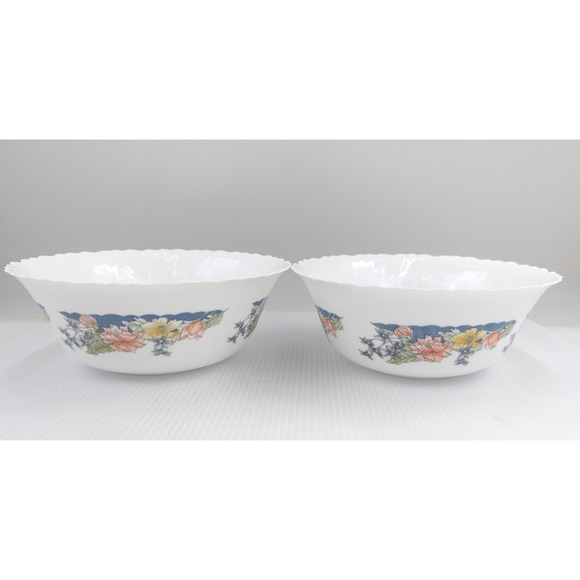 Arcopal France Florine Serving Vegetable Bowl Set of 2 Bowls Floral Milk Glass - Picture 1 of 9